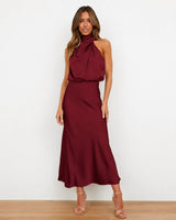 Hansel - Schickes Cocktail-Midikleid in Burgunderrot