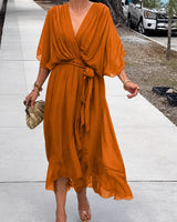 Loisa - Luftiges Kleid mit V-Ausschnitt in Orange