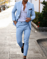 Mikael - Set aus Blazer und Hose in Hellblau