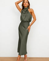 Hansel - Schickes Cocktail-Midikleid in Militärgrün