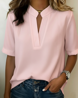 Udeshika - Elegante Bluse Mit Raffiniertem Kragen in Rosa