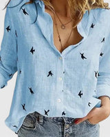 Adelaida | Damen V-Ausschnitt Knopfleiste Langarm Bluse in Blau 2