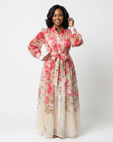 Adelheid | Damen Blumen Maxikleid mit Langarm in Rot