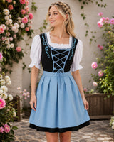 Adelheid | Damen Oktoberfest Dirndl mit Blusen Detail und Kontrast Design in Blau