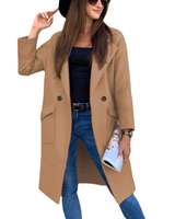 Adelheid | Damen Trenchcoat mit Knöpfen, Langer Schnitt und Taschen in Khaki