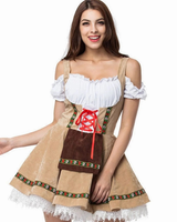 Adelina | Damen Beige Oktoberfest Dirndl Mit Roter Schleife Und Weißem Blusen in Beige