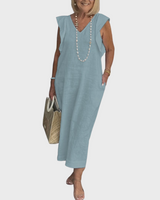 Adelina | Damen Ärmellos V-Ausschnitt Maxi Kleid in Blau