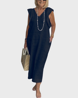 Adelina | Damen Ärmellos V-Ausschnitt Maxi Kleid in Dunkelblau