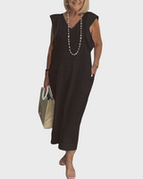 Adelina | Damen Ärmellos V-Ausschnitt Maxi Kleid in Schwarz