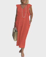 Adelina | Damen Ärmellos V-Ausschnitt Maxi Kleid in Rot