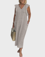 Adelina | Damen Ärmellos V-Ausschnitt Maxi Kleid in Grau