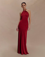 Adrianna | Damen Maxi-Halterkleid Fließend Elegant in Rot