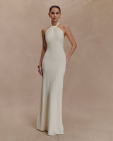 Adrianna | Damen Maxi-Halterkleid Fließend Elegant in Weiß