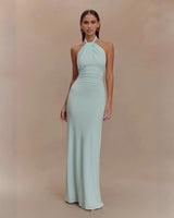 Adrianna | Damen Maxi-Halterkleid Fließend Elegant in Hellblau