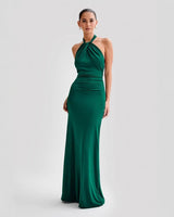 Adrianna | Damen Maxi-Halterkleid Fließend Elegant in Grün
