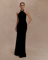 Adrianna | Damen Maxi-Halterkleid Fließend Elegant in Schwarz