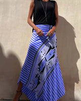Aglaiya Damen Maxirock mit geometrischem Print und Bund in Blau