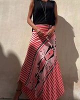 Aglaiya Damen Maxirock mit geometrischem Print und Bund in Rot