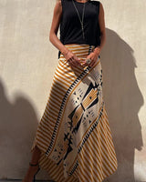 Aglaiya Damen Maxirock mit geometrischem Print und Bund in Gelb