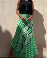 Aglaiya Damen Maxirock mit geometrischem Print und Bund in Grün