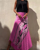 Aglaiya Damen Maxirock mit geometrischem Print und Bund in Rosa