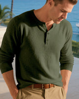 Alaric | Herren Langarm Henley Shirt mit Knopfleiste in Militärgrün