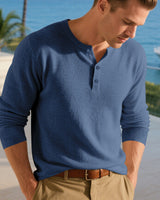 Alaric | Herren Langarm Henley Shirt mit Knopfleiste in Blau