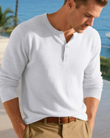 Alaric | Herren Langarm Henley Shirt mit Knopfleiste in Weiß
