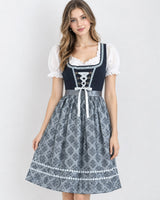 Alberta | Damen Anthrazit Oktoberfest Dirndl mit Spitzen Top und Schleifen Detail in Grau