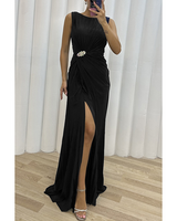 Olive | Plissee Maxi Hochzeitsgastkleid in Schwarz