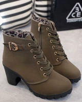 Alessandra | Damen Orthopädische Stiefeletten Mit Reißverschluss Und Absatz Design in Armeegrün