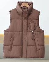 Alessandra | Damen Steppweste Bodywarmer mit Stehkragen und Kordel in Braun