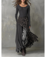 Alina | Damen Grau Langarm Maxikleid mit Muster in Grau