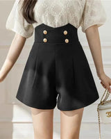 Alina – Elegante High Waist Shorts mit Zierknöpfen und A-Linien-Schnitt in Schwarz