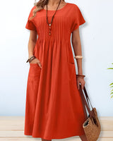 Cornelia | Damen Midi Tageskleid Lockere Passform Kurzarm – Casual Midi Kleid 2026 in Orange