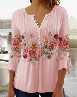 Almut | Damen Langarmbluse Blumenprint V-Ausschnitt in Rosa