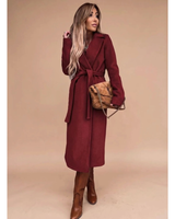 Amadea | Damen Winterjacke mit Taillengürtel, Langarm und Kragen in Rot