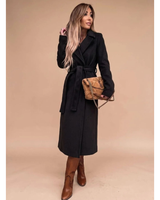 Amadea | Damen Winterjacke mit Taillengürtel, Langarm und Kragen in Schwarz