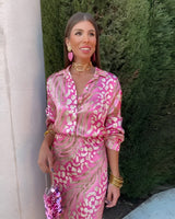 Amara | Damen Paisley Langarm Blusenkleid in Rosa