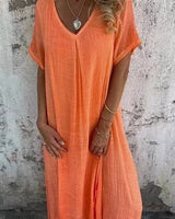 Amber | Damen Midikleid V-Ausschnitt Elegant Natürlich in Orange