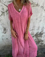Amber | Damen Midikleid V-Ausschnitt Elegant Natürlich in Rosa