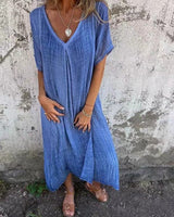 Amber | Damen Midikleid V-Ausschnitt Elegant Natürlich in Blau