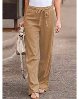 Amelie | Damen Weite Palazzo Hose mit Bindegürtel in Hellbraun