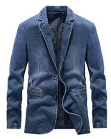 Herren-Jeansjacke im Washed-Look mit Used-Details und zwei Knöpfen – Ivar in Blau