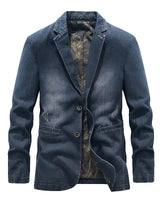 Herren-Jeansjacke im Washed-Look mit Used-Details und zwei Knöpfen – Ivar in Marineblau