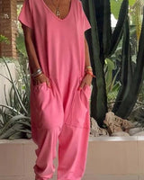 Amira | Damen V Ausschnitt Kurze Ärmel Jumpsuit in Rosa