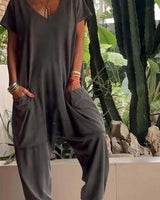 Amira | Damen V Ausschnitt Kurze Ärmel Jumpsuit in Grau