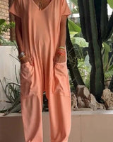 Amira | Damen V Ausschnitt Kurze Ärmel Jumpsuit in Orange