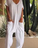 Amira | Damen V Ausschnitt Kurze Ärmel Jumpsuit in Weiß