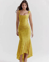 Amira | Damen Maxikleid Raffiniert Elegant Fließend in Gelb